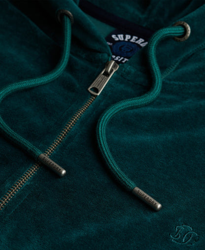 Velour Ziphood | Dark Pine Green