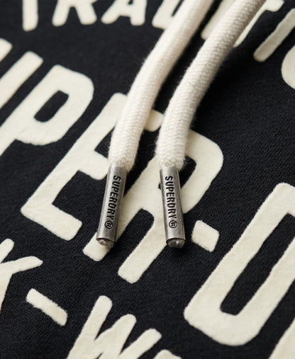 Workwear Flock Graphic Hoodie | Nero Black Marle