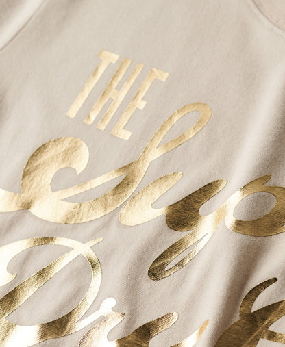 Luxe Metallic Logo Relaxed Tee | Off Grey
