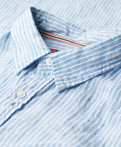 Vacation Long Sleeve Linen Shirt | Azure Blue Stripe