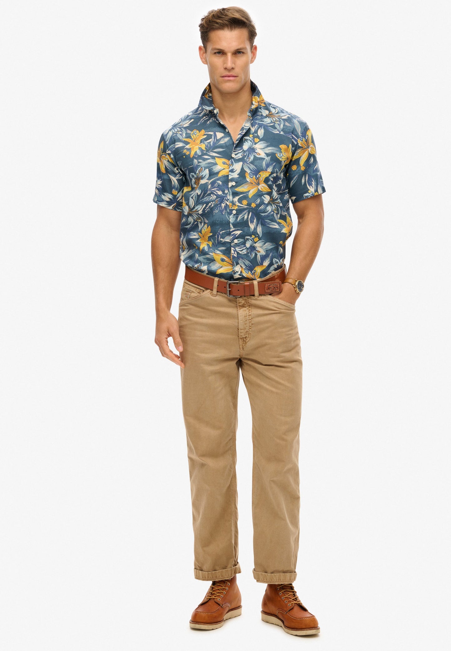 Hawaiian Print Shirt | Tropical Flowers Blue Washed