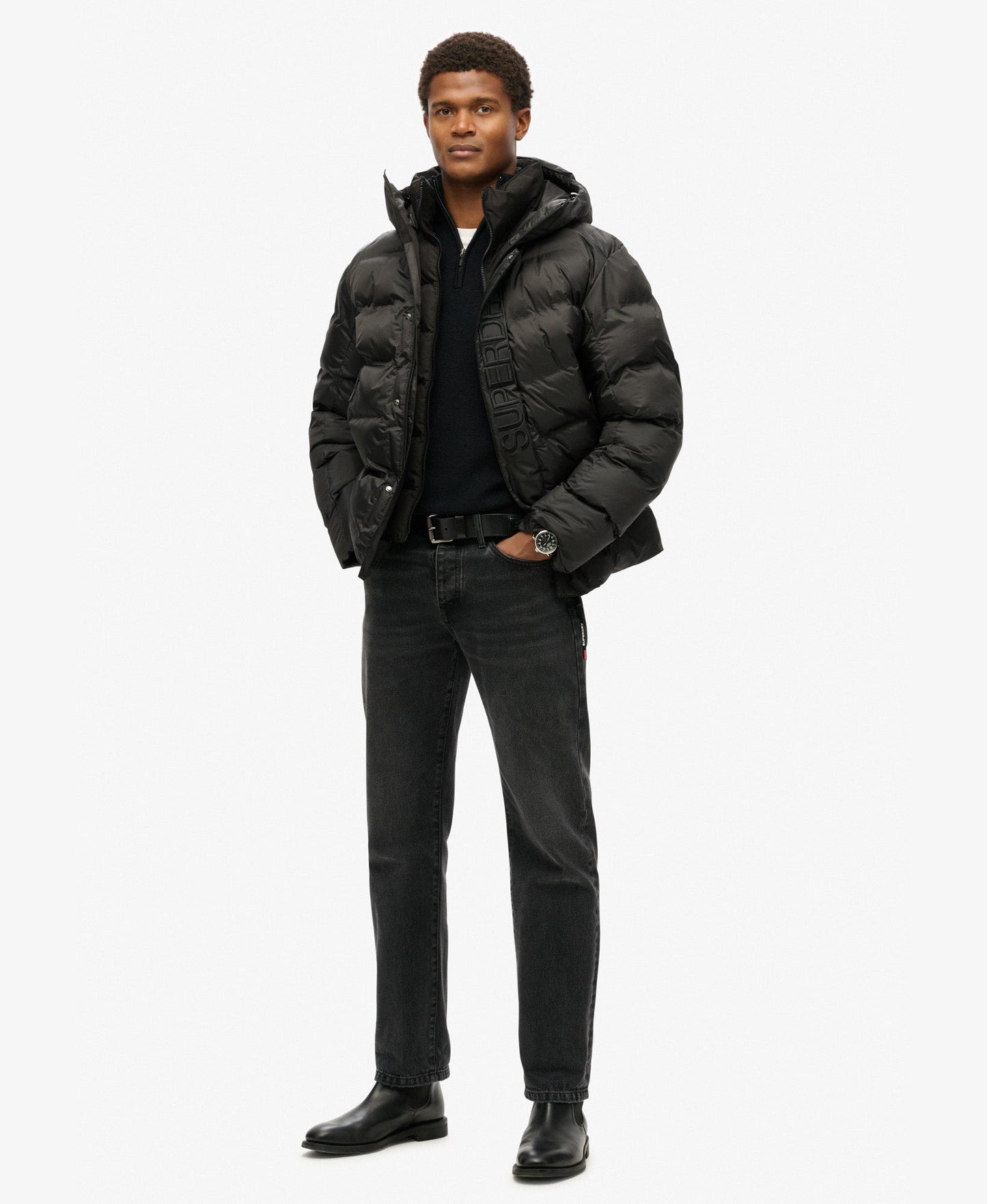 Hooded City Graphic Puffer Jacket | Black