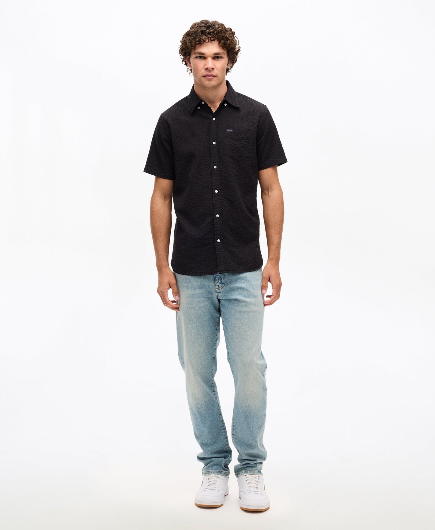 Seersucker Short Sleeve Shirt | Black