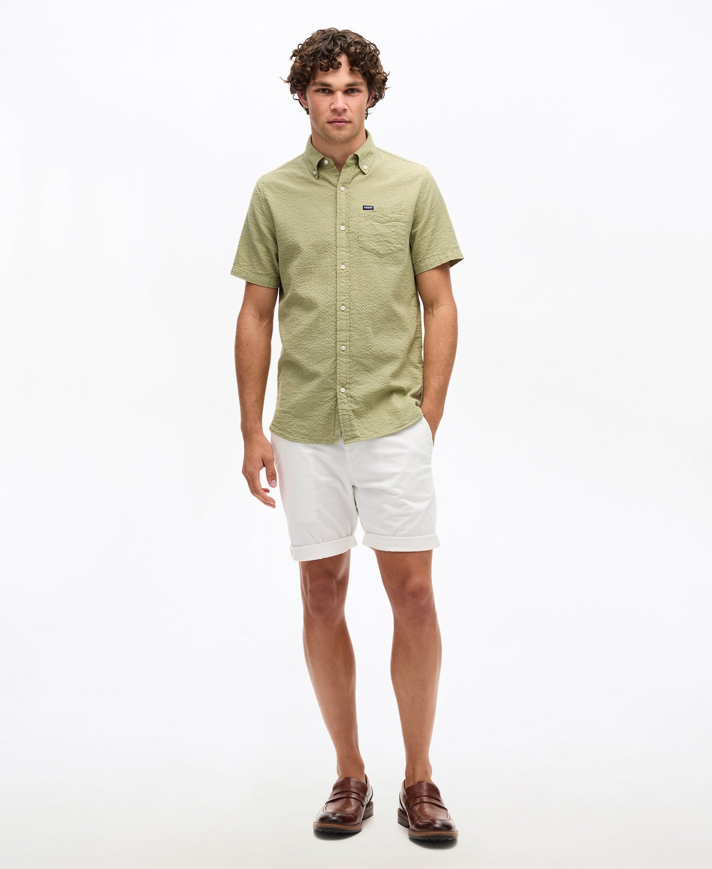 Seersucker Short Sleeve Shirt | Burnt Sage