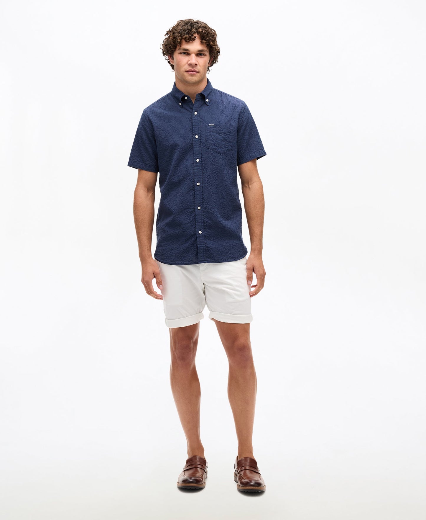 Seersucker Short Sleeve Shirt | Lauren Navy