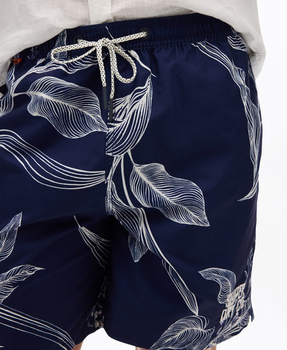 Hawaiian Print 17'' Swim Short | Canna Leaves Navy