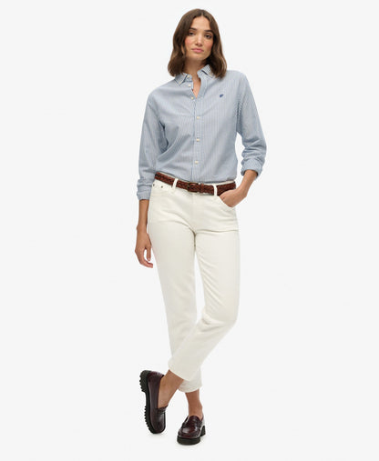 Slim Oxford Long Sleeve Shirt | Azure Blue Stripe Oxford