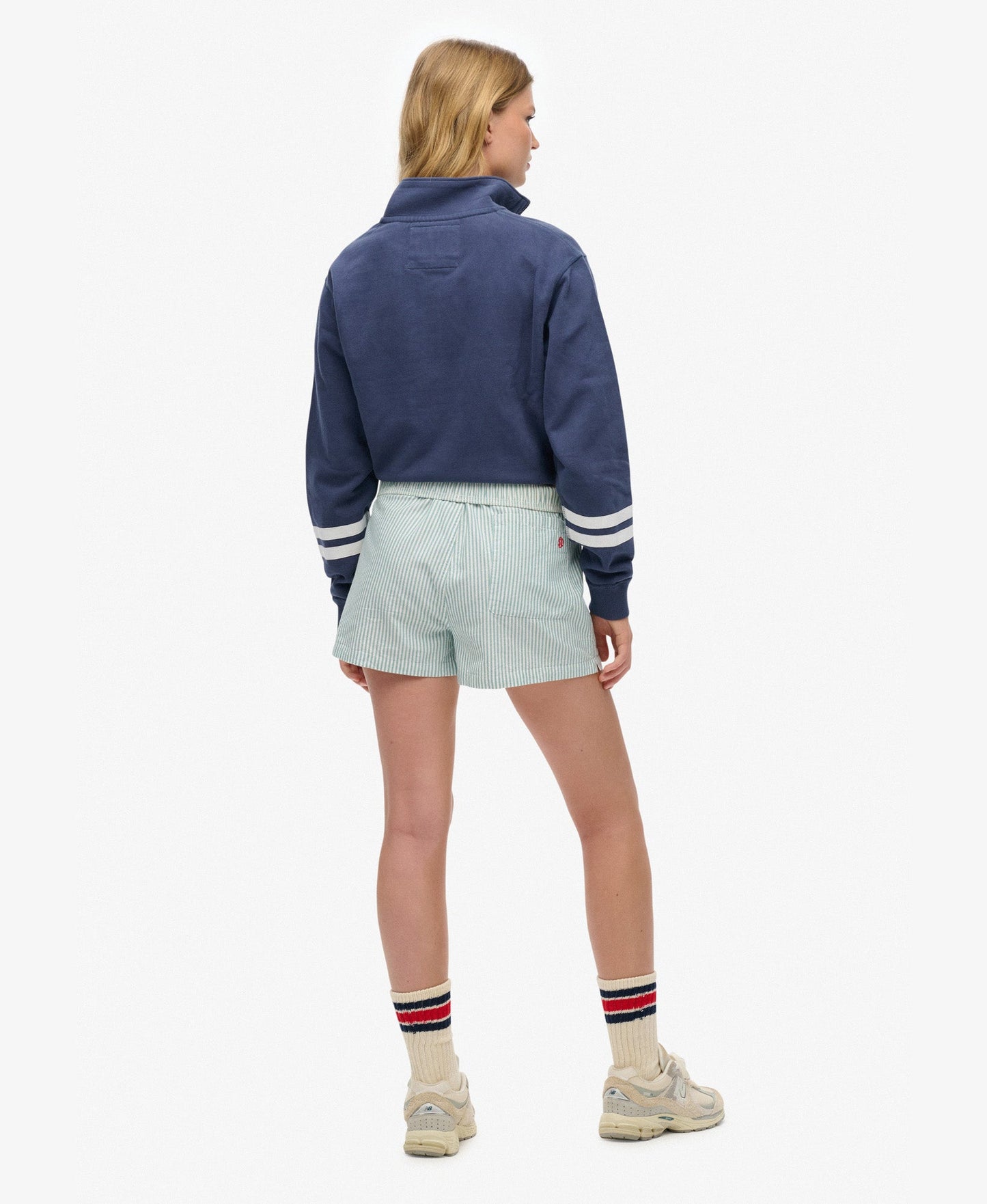 Cotton Stripe Elastic Short | Peppermint Chalk Stripe