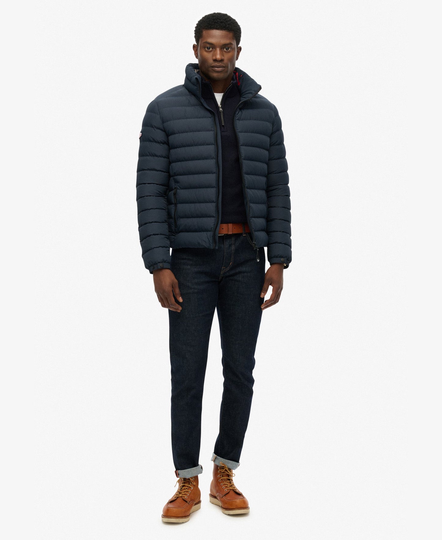 Fuji Print Padded Slim Fit Jacket | Eclipse Navy