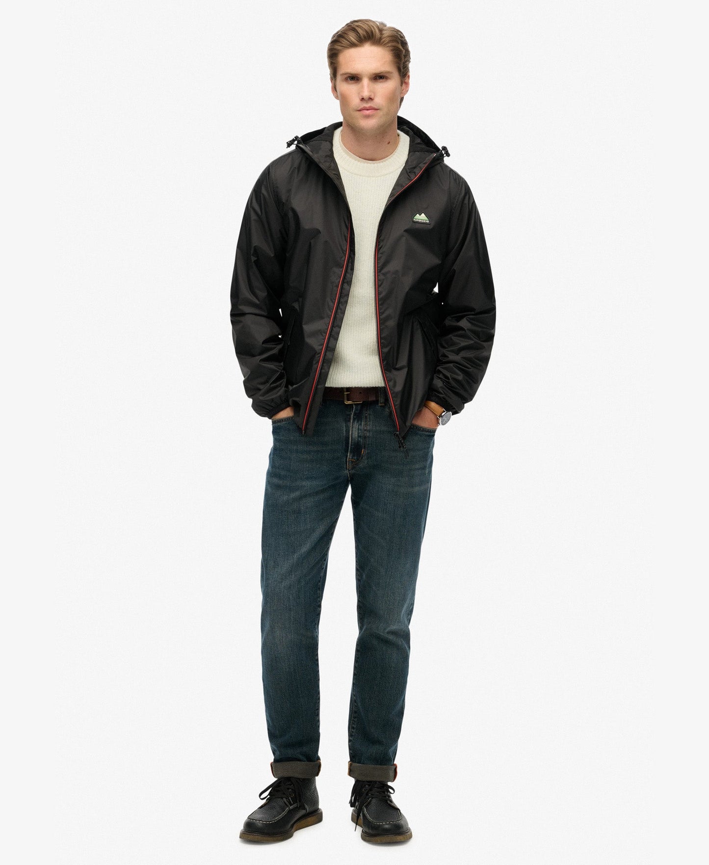 Essential Tri Windbreaker Jacket | Black/Pop