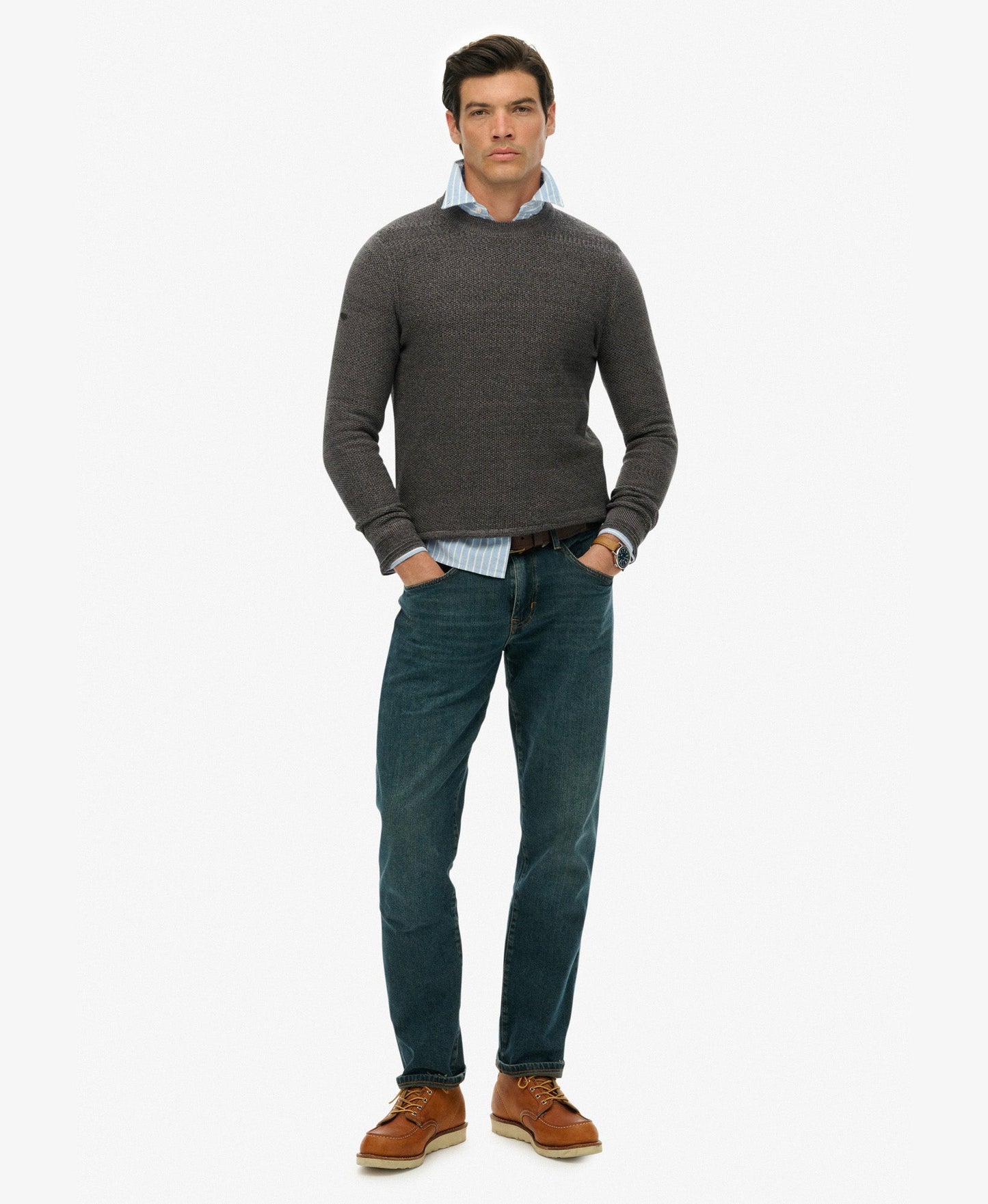 Light Weight Cotton Texture Jumper | Black/Dark Grey