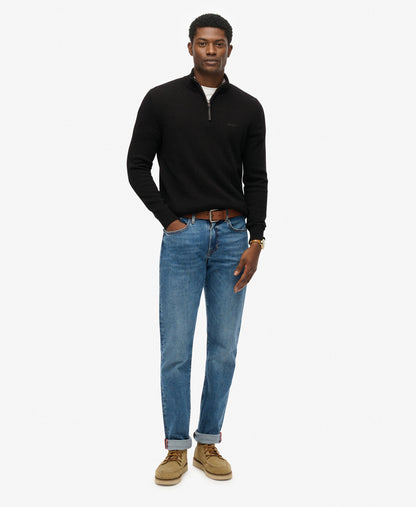 Wool Blend Half Zip Slim Fit Jumper | Black