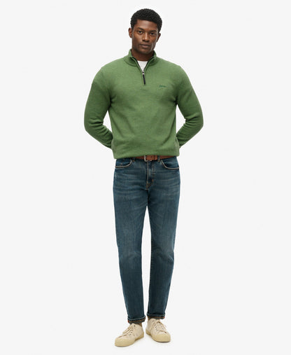 Wool Blend Half Zip Slim Fit Jumper | Artichoke Green Marle