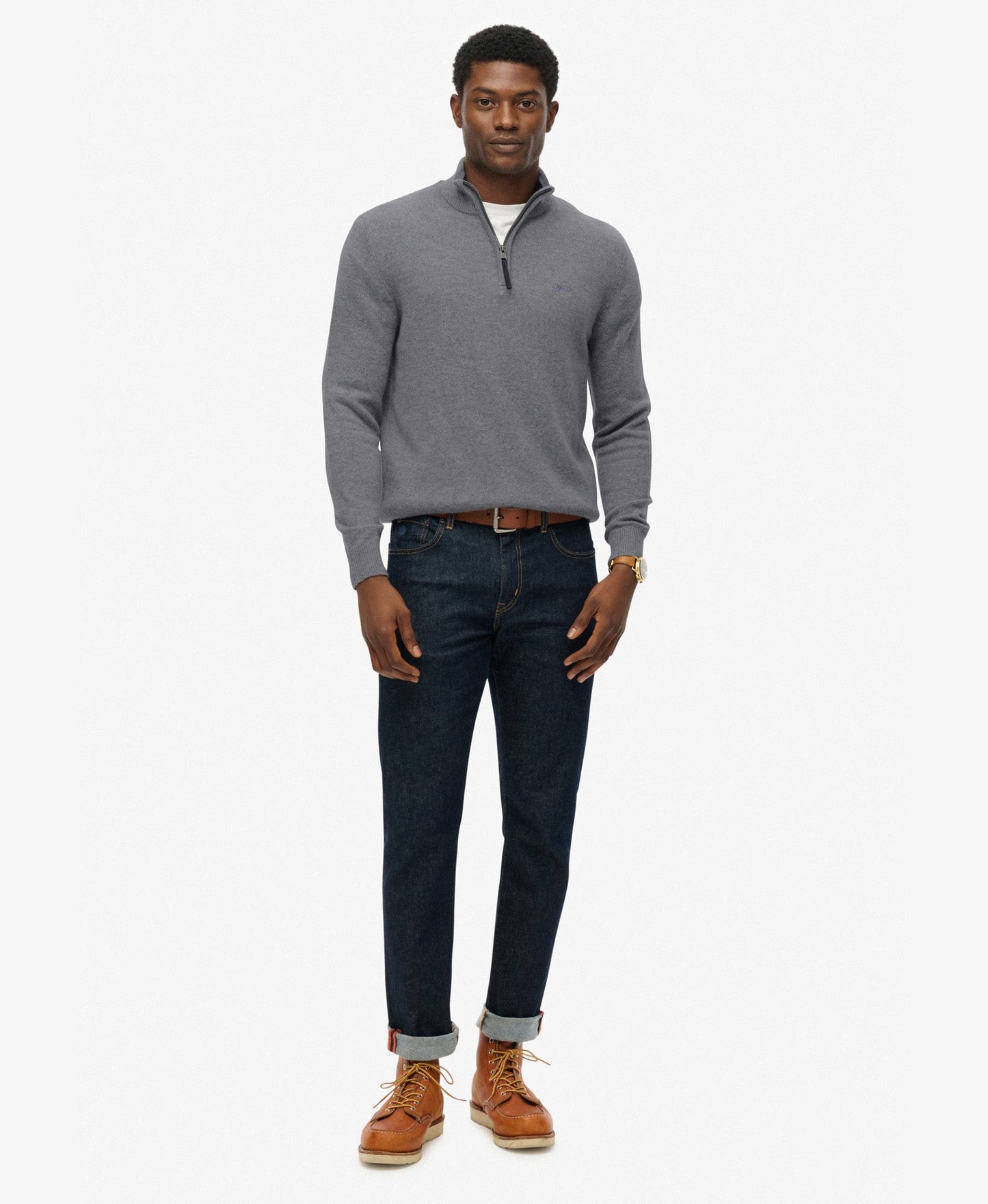 Wool Blend Half Zip Slim Fit Jumper | Blue Grey Marle