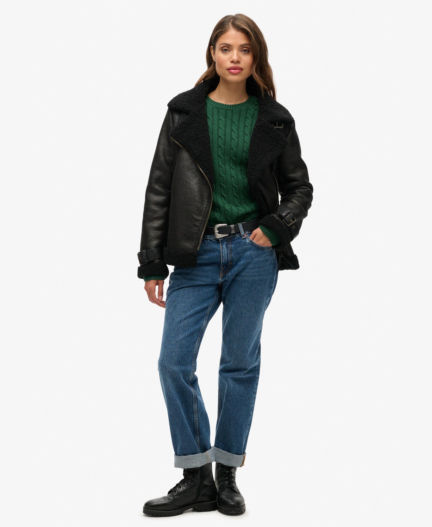 Slouchy Cable Knit | Dark Green