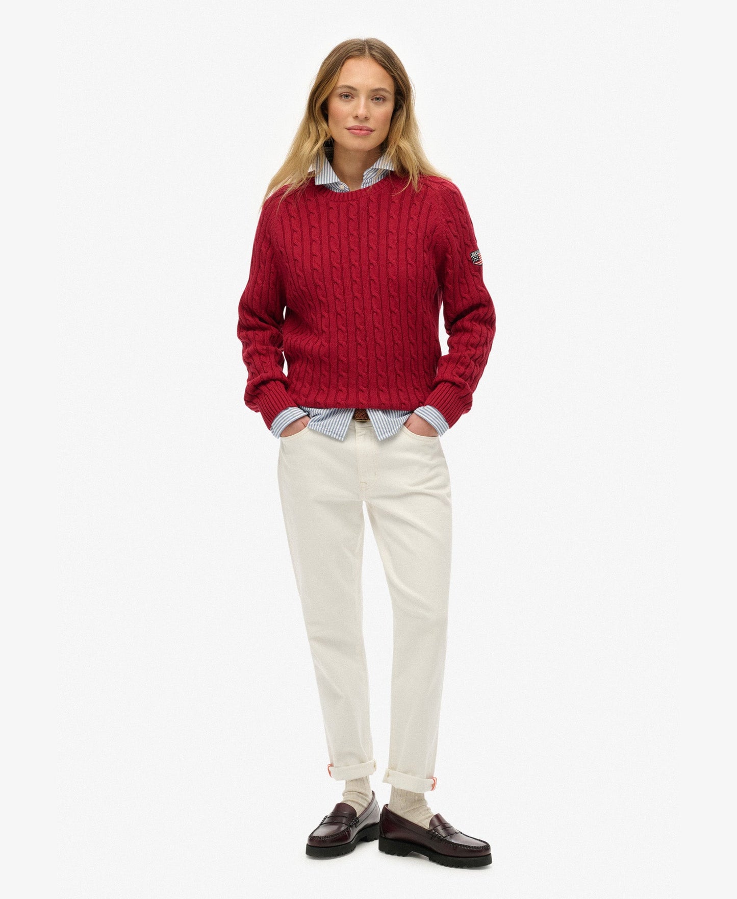 Slouchy Cable Knit | Bordeaux Red