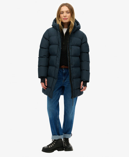 Hooded Sports Puffer Mid Jacket | Blueberry Navy