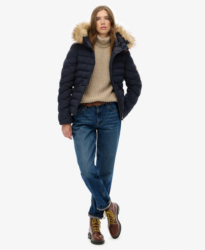 Fuji Faux Fur Slim Fit Hood Padded Jacket | Eclipse Navy