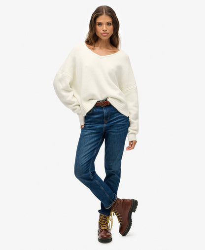 Brushed Os V Neck Jumper | Snow White Twist