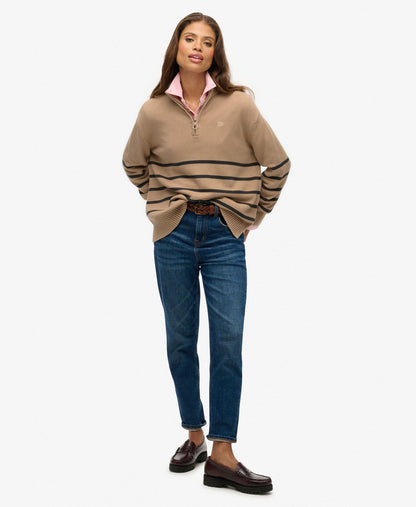Cotton Half Zip Knit | Lingayen Beige Shdw Gry Stripe