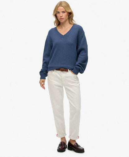 Oversized V Neck Jumper | Vintage Blue