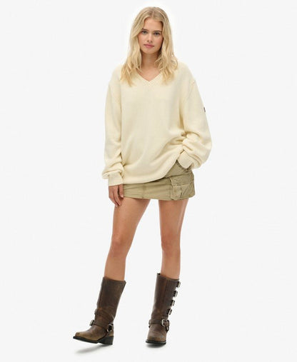 Oversized V Neck Jumper | Natural White