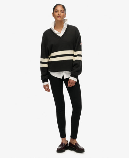 Oversized Striped V Neck | Dark Charcoal