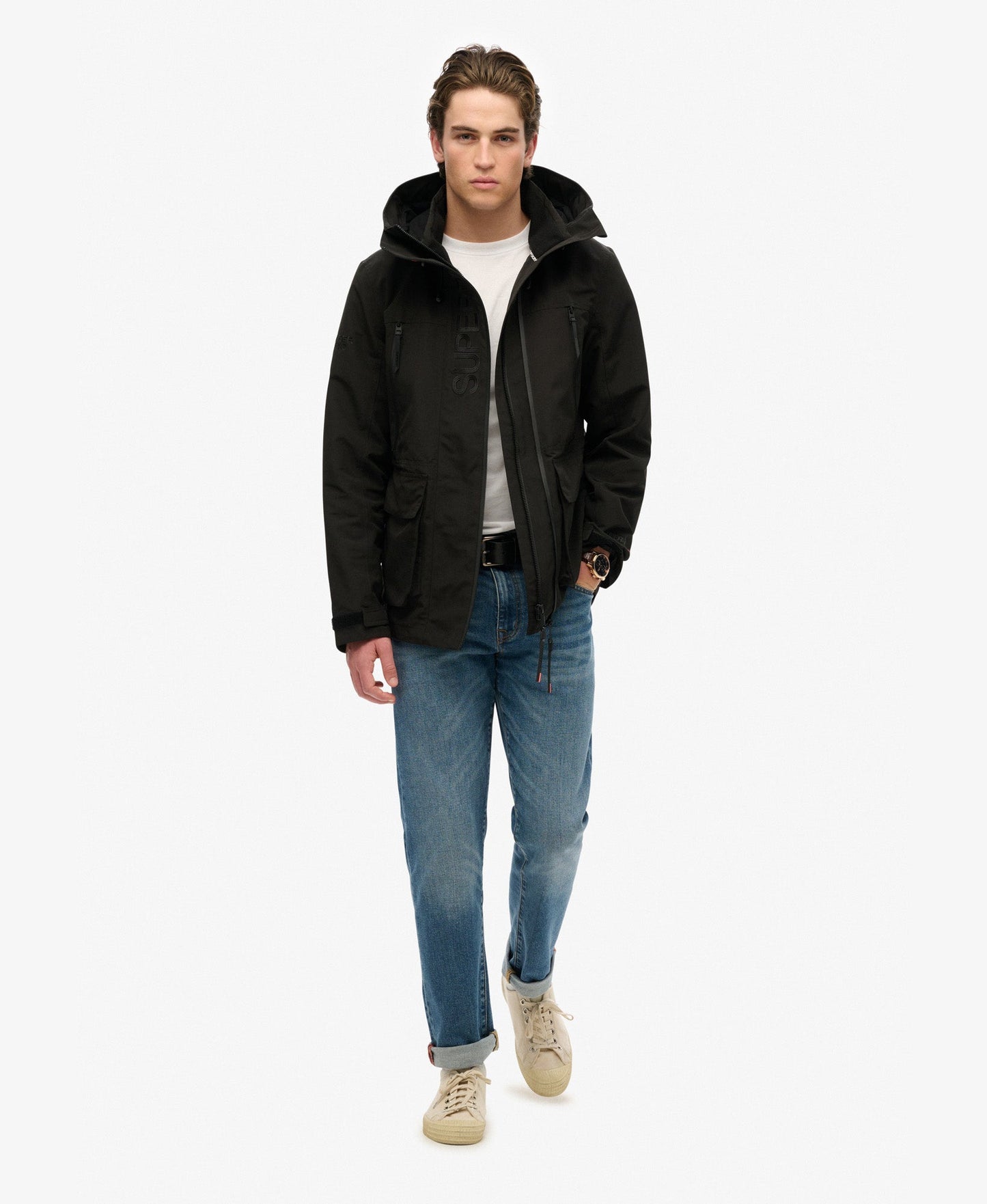 Slim Fit Hood Ultimate Embroidered Windbreaker | Black