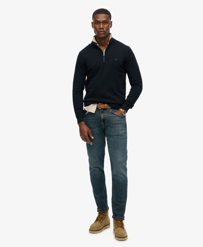 Slim Fit Essentials Cotton Half Zip | Eclipse Navy Marle
