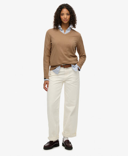 Classic V Neck Slim Fit Jumper | Light Taupe Marle