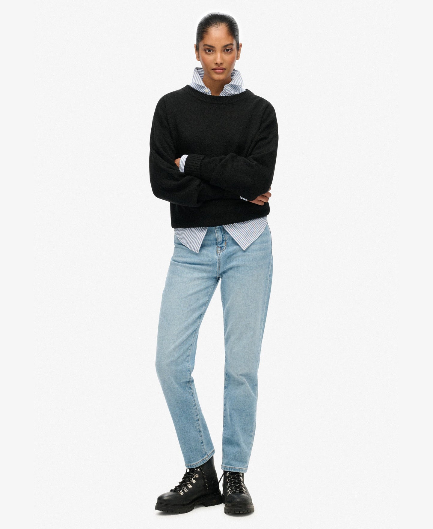Slouchy Crew Neck Jumper | Black Twist