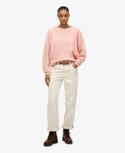 Slouchy Crew Neck Jumper | Dull Pink Twist