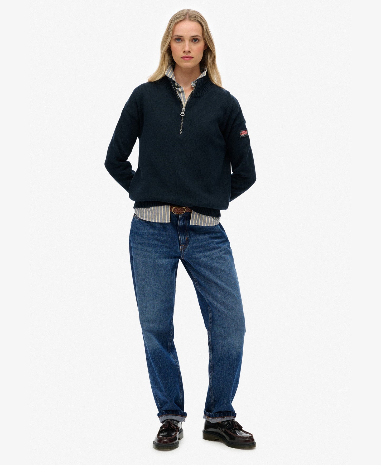 Slouchy Knitted Half Zip | Eclipse Navy