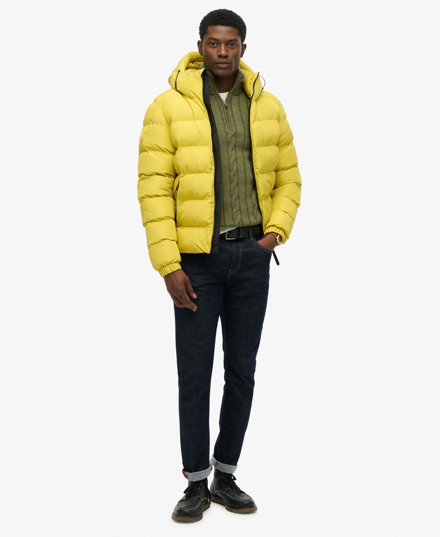 Hooded Sports Puffer Jacket | Wax Yellow