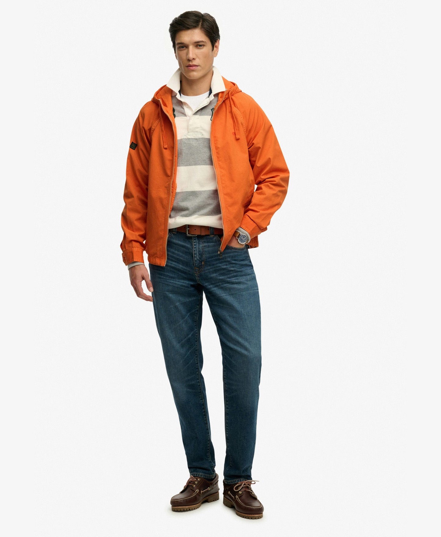 Hooded Washed Twill Jacket | Washed Orange