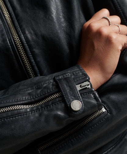 Slim Fit Vintage Leather Moto Racer | Vintage Black
