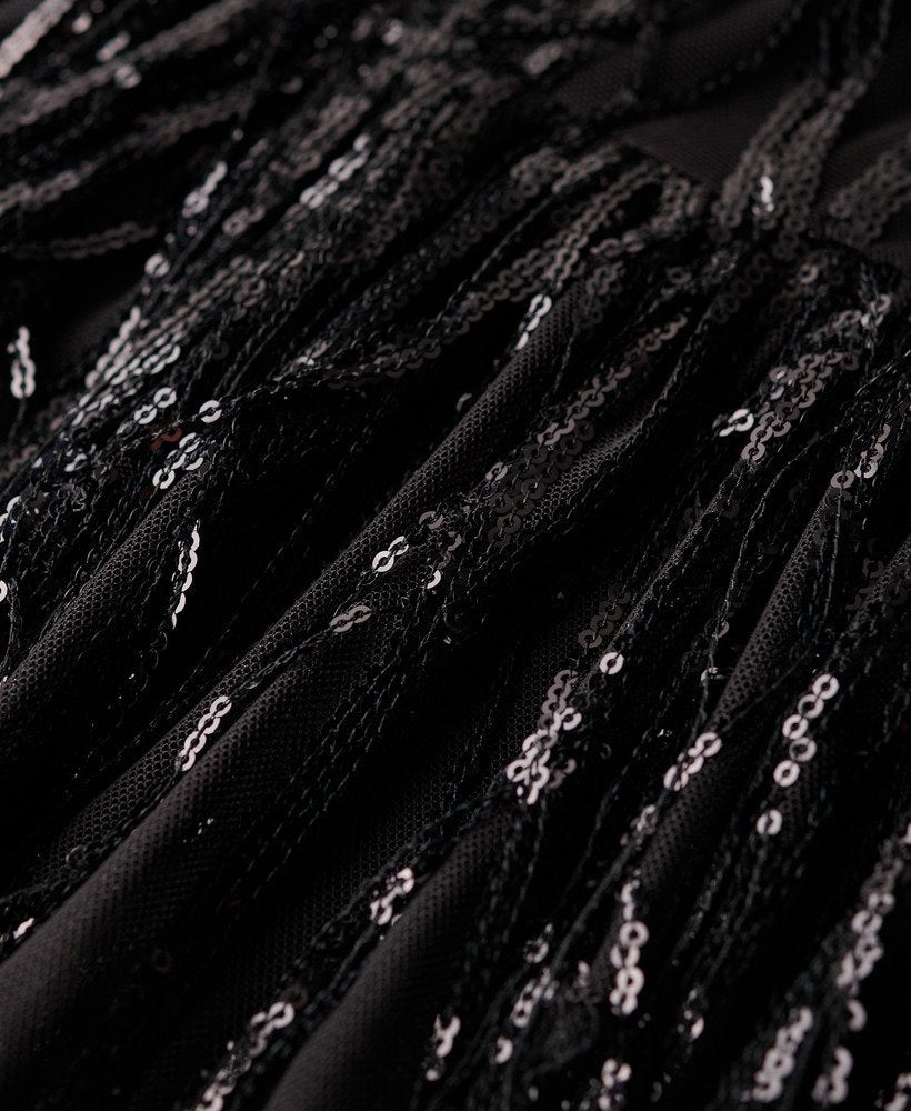 Volume Tiered Mesh Mini Dress | Tassle Black Sequin