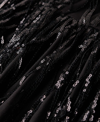 Volume Tiered Mesh Mini Dress | Tassle Black Sequin