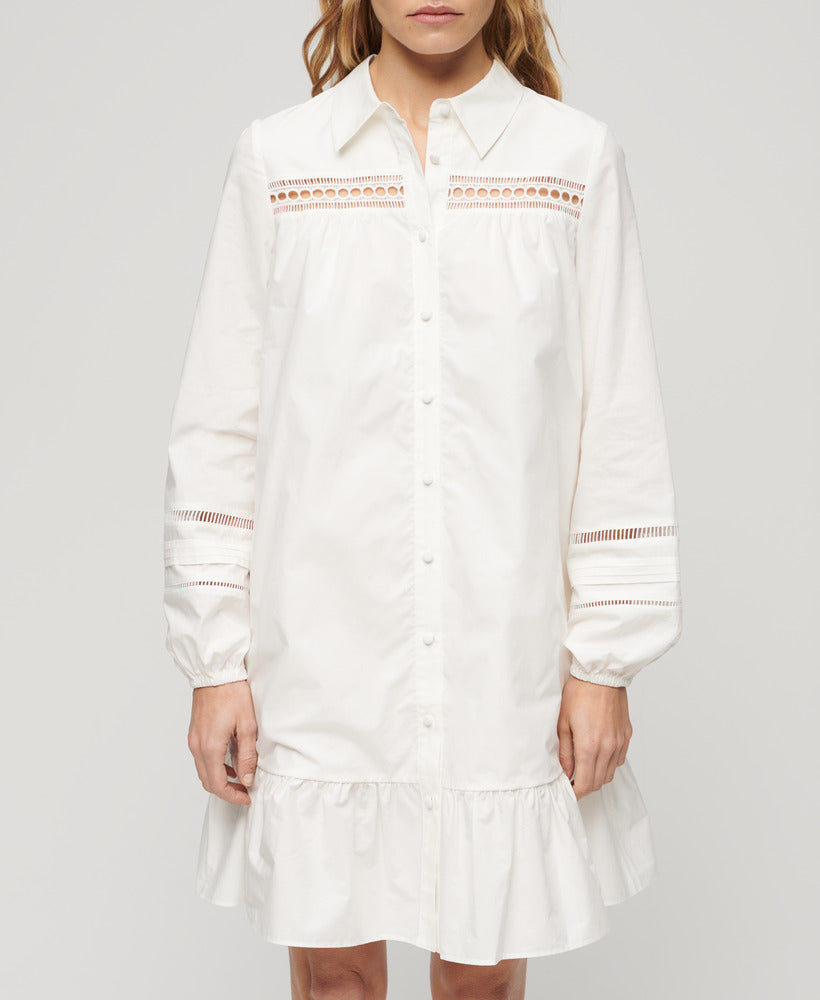 Lace Mix Shirt Dress | Chalk White