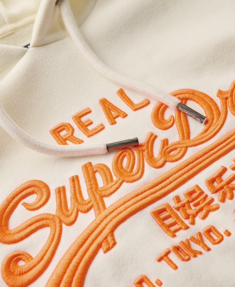 Neon Vintage Logo Embroidered Graphic Hoodie | Winter White