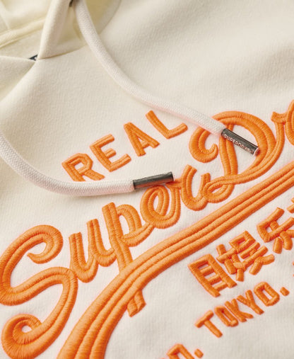 Neon Vintage Logo Embroidered Graphic Hoodie | Winter White