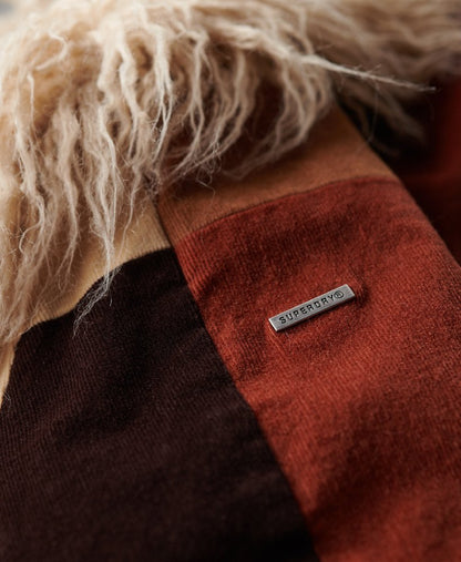 Patchwork Long Afghan Slim Fit Coat | Brown Patchwork Cord