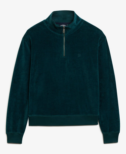 Velour Half Zip | Dark Pine Green