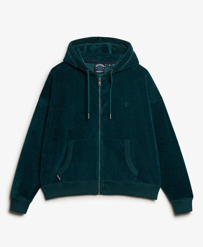 Velour Ziphood | Dark Pine Green