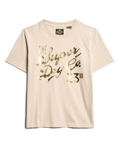 Luxe Metallic Logo Relaxed Tee | Off Grey