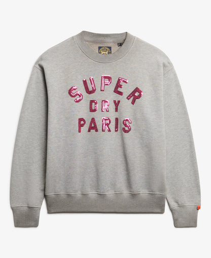 Embellished Varsity Loose Crew | Grey Marle