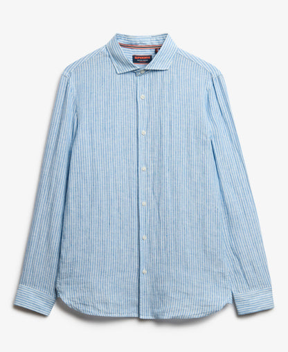 Vacation Long Sleeve Linen Shirt | Azure Blue Stripe