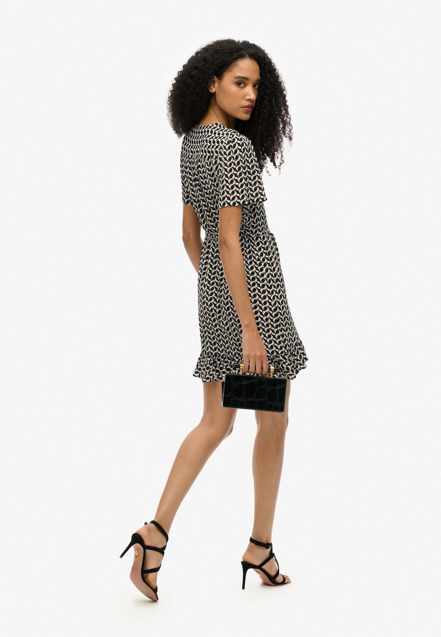 Short Sleeve Mini Wrap Slim Fit Dress | Ronnie Geo Mono