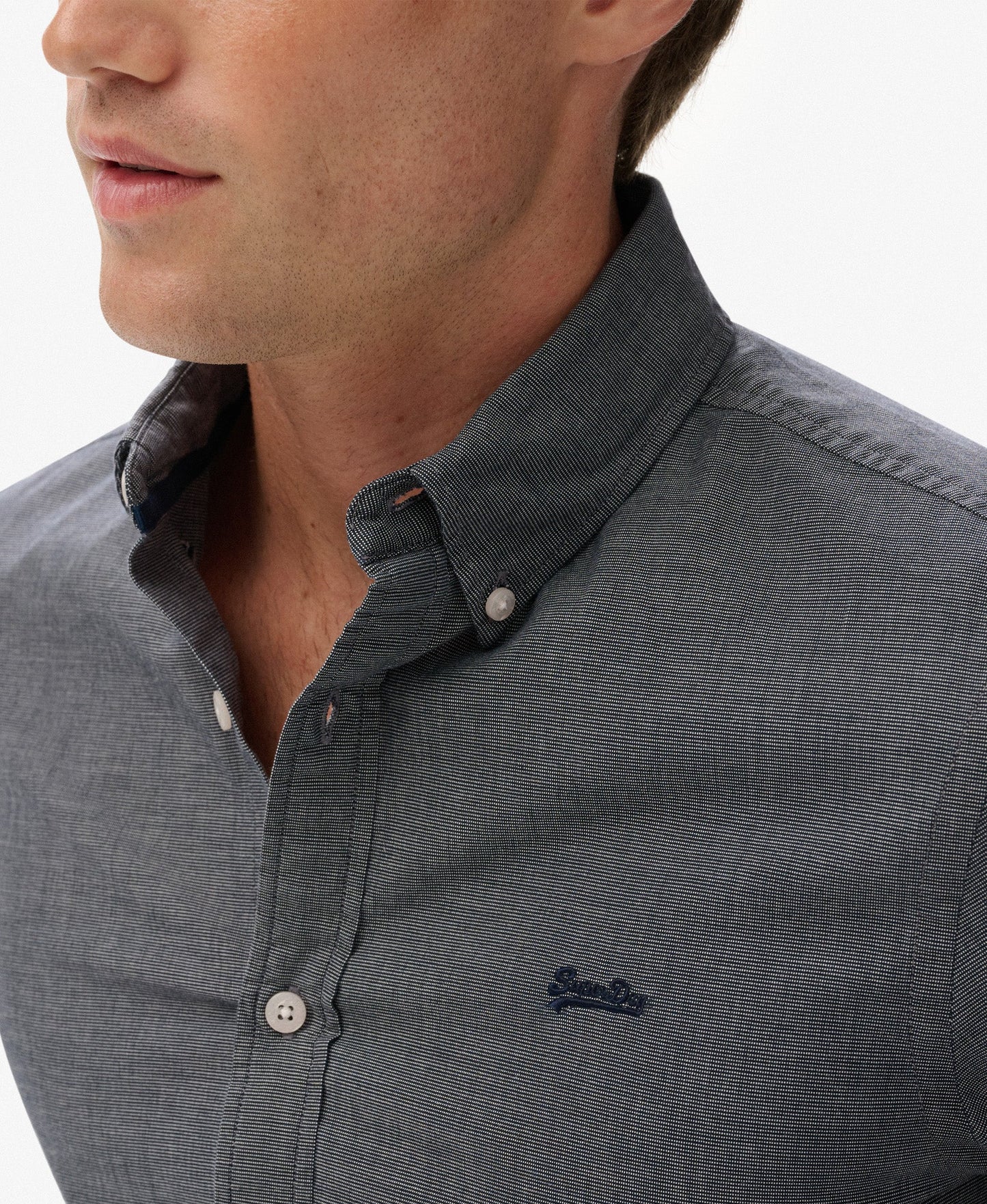 Essentials Tailored Lite Slim Fit Shirt | Navy End On End
