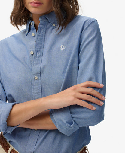 Slim Oxford Long Sleeve Shirt | Azure Blue Chambray Oxford
